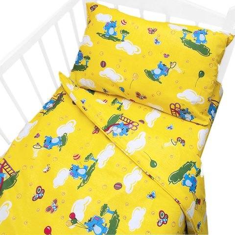 Постельное белье в детскую кроватку 315/5 Слоники с шариками цвет желтый с простыней на резинке